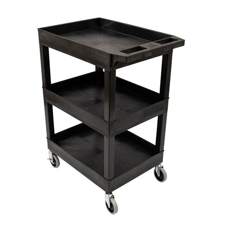 LUXOR 24” x 18” Plastic Utility Cart, Three Shelf, Black SEC111HD-B